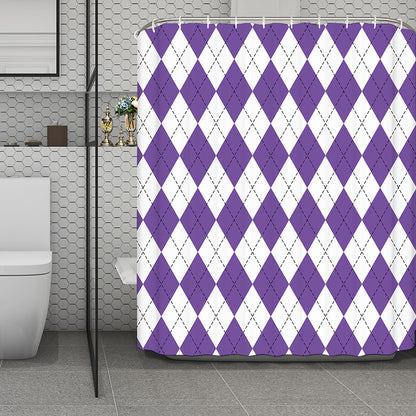 White And Purple Argyle Pattern Print Polyester Shower Curtain