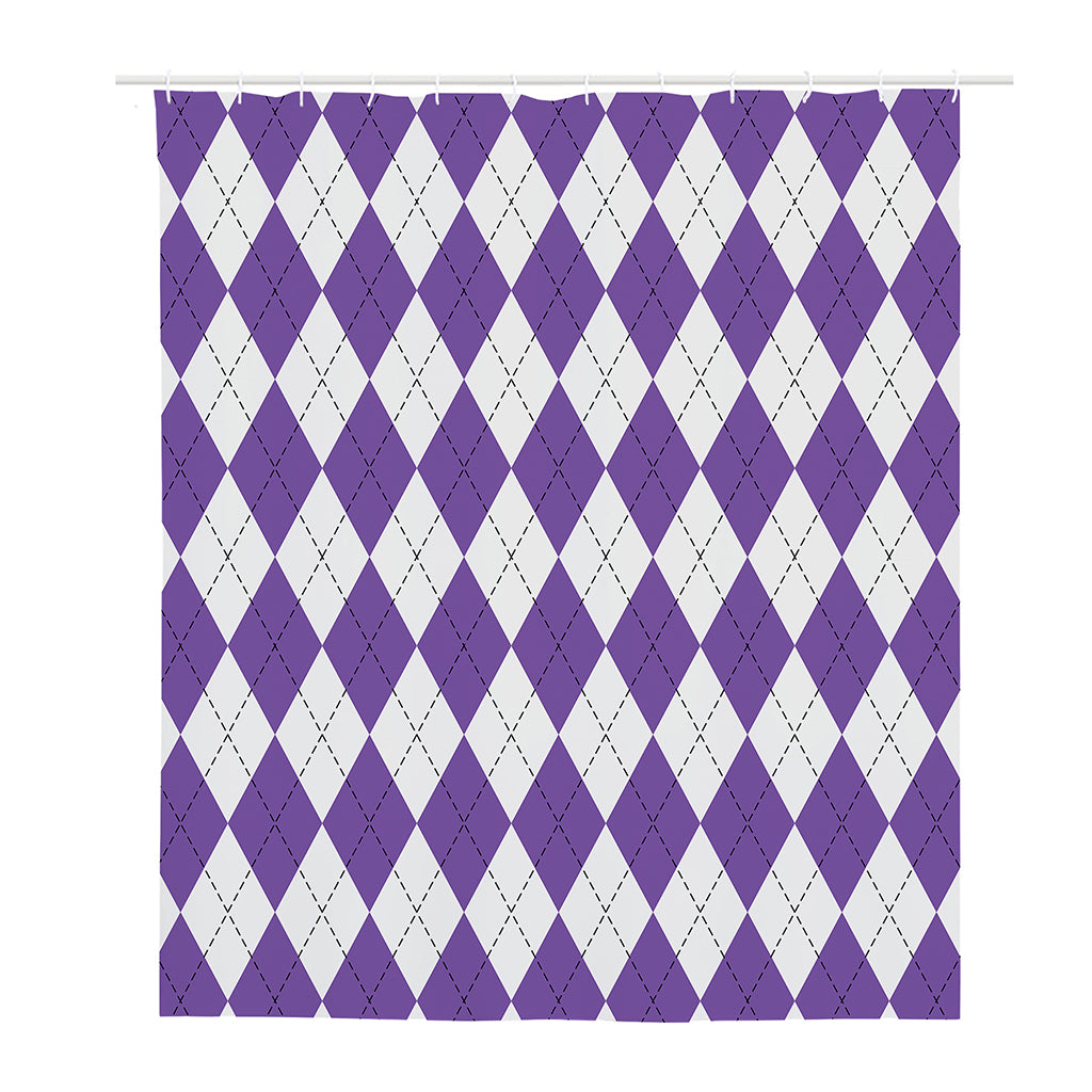 White And Purple Argyle Pattern Print Polyester Shower Curtain