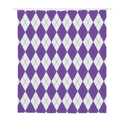 White And Purple Argyle Pattern Print Polyester Shower Curtain