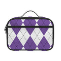 White And Purple Argyle Pattern Print Portable Lunch Bag