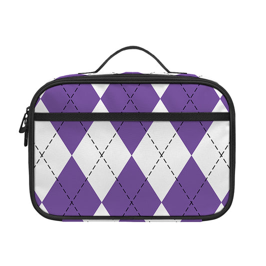 White And Purple Argyle Pattern Print Portable Lunch Bag