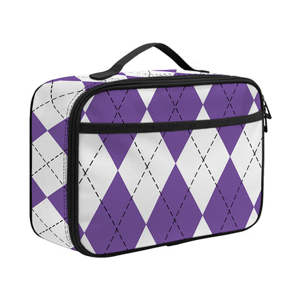 White And Purple Argyle Pattern Print Portable Lunch Bag