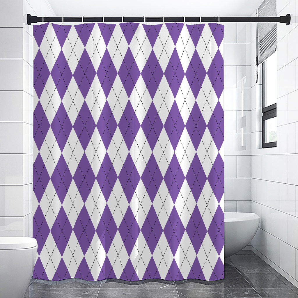 White And Purple Argyle Pattern Print Premium Shower Curtain