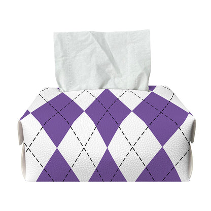 White And Purple Argyle Pattern Print Rectangle Tissue Box Cover