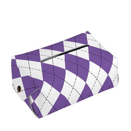 White And Purple Argyle Pattern Print Rectangle Tissue Box Cover