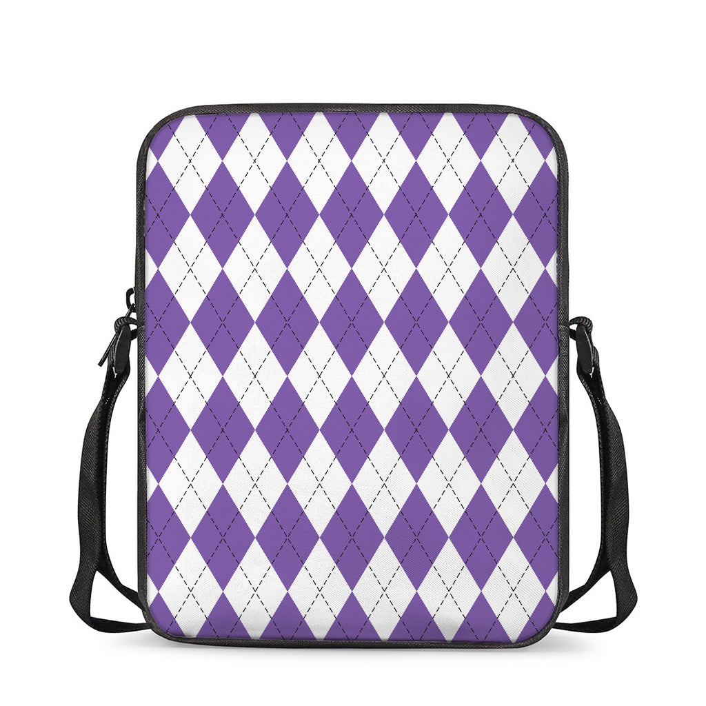 White And Purple Argyle Pattern Print Rectangular Crossbody Bag