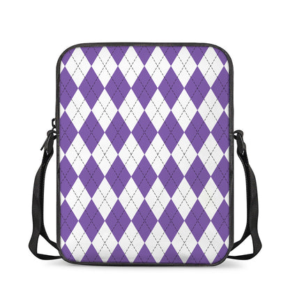 White And Purple Argyle Pattern Print Rectangular Crossbody Bag