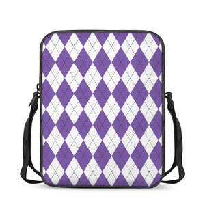 White And Purple Argyle Pattern Print Rectangular Crossbody Bag