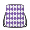 White And Purple Argyle Pattern Print Rectangular Crossbody Bag