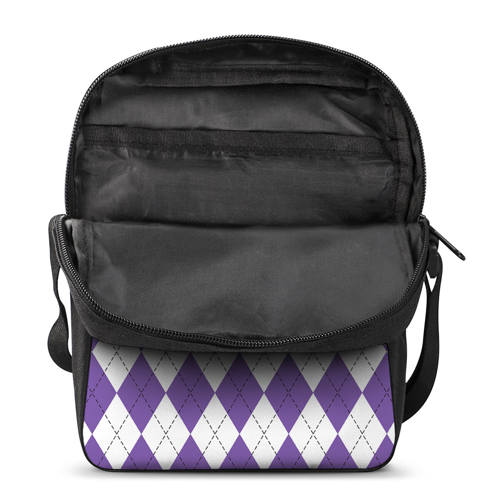 White And Purple Argyle Pattern Print Rectangular Crossbody Bag