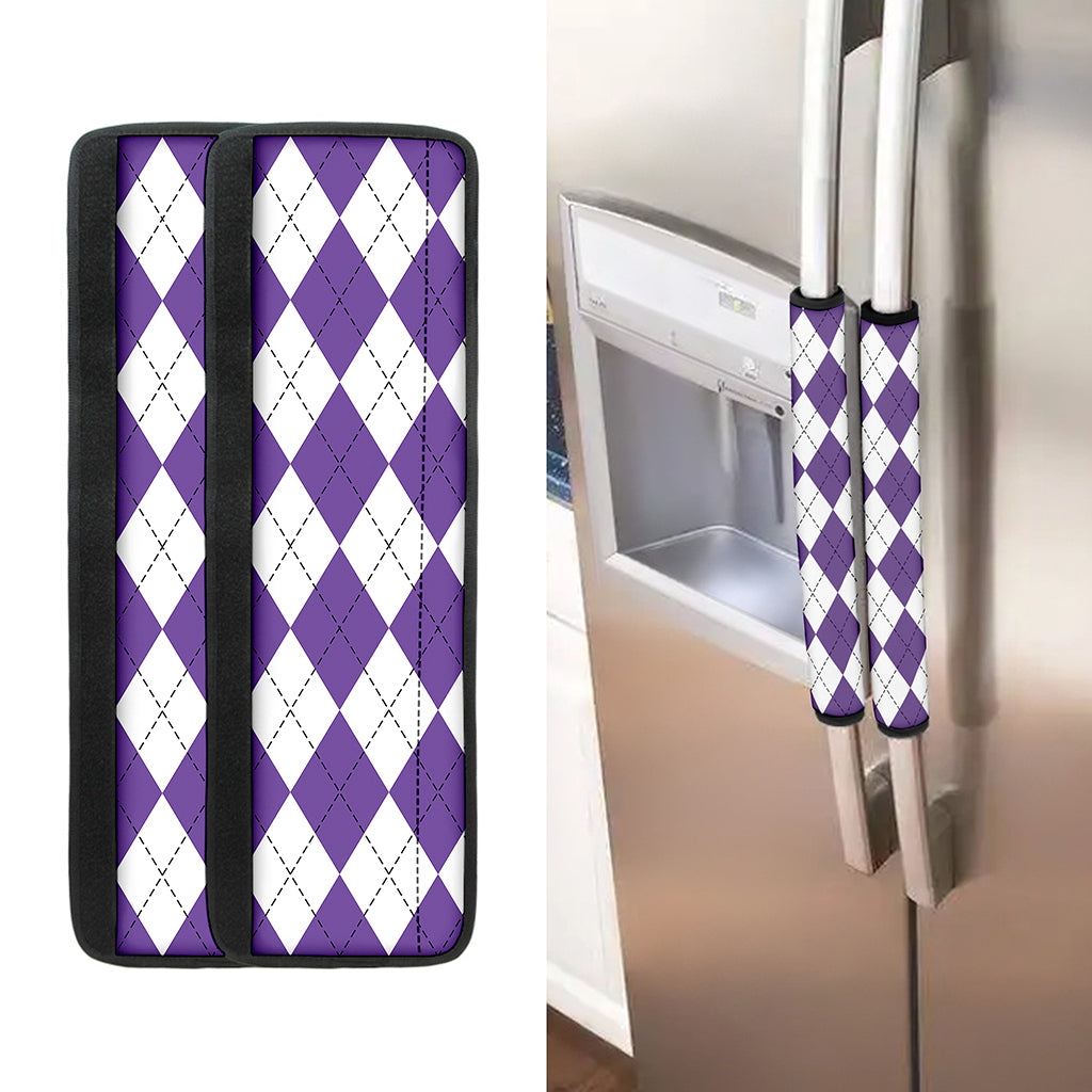 White And Purple Argyle Pattern Print Refrigerator Handle Covers