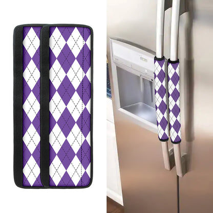 White And Purple Argyle Pattern Print Refrigerator Handle Covers