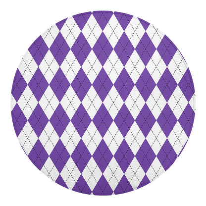 White And Purple Argyle Pattern Print Round Blanket