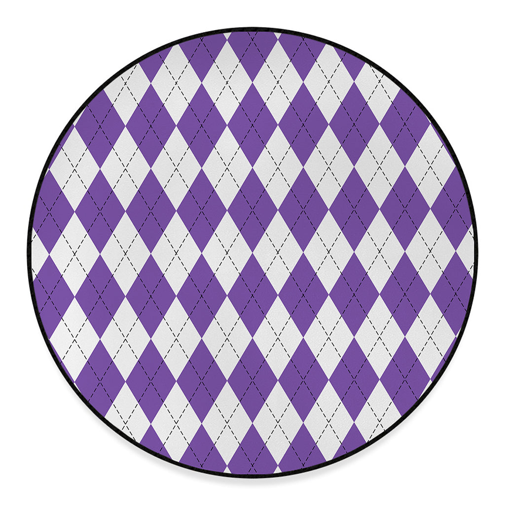 White And Purple Argyle Pattern Print Round Floor Mat