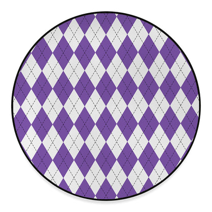 White And Purple Argyle Pattern Print Round Floor Mat