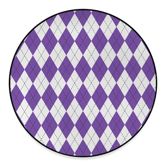 White And Purple Argyle Pattern Print Round Floor Mat