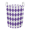 White And Purple Argyle Pattern Print Round Laundry Basket