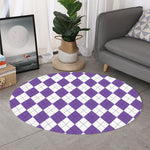 White And Purple Argyle Pattern Print Round Rug