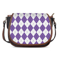 White And Purple Argyle Pattern Print Saddle Bag