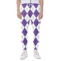 White And Purple Argyle Pattern Print Joggers