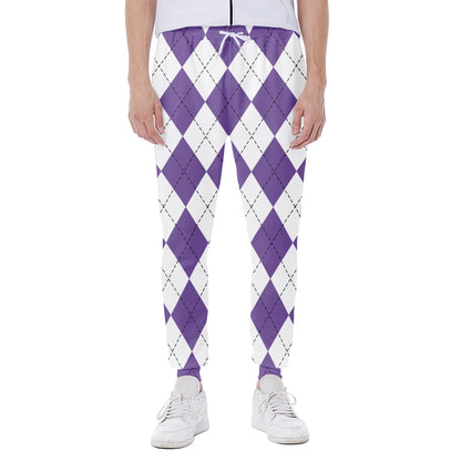 White And Purple Argyle Pattern Print Scuba Joggers