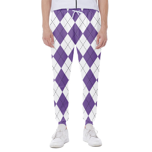 White And Purple Argyle Pattern Print Scuba Joggers