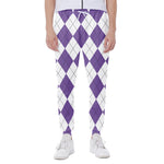White And Purple Argyle Pattern Print Scuba Joggers