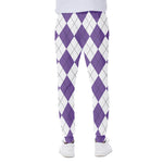 White And Purple Argyle Pattern Print Scuba Joggers