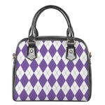 White And Purple Argyle Pattern Print Shoulder Handbag