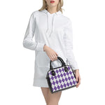 White And Purple Argyle Pattern Print Shoulder Handbag