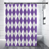 White And Purple Argyle Pattern Print Shower Curtain