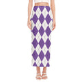 White And Purple Argyle Pattern Print Side Slit Maxi Skirt