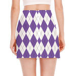 White And Purple Argyle Pattern Print Side Slit Mini Skirt