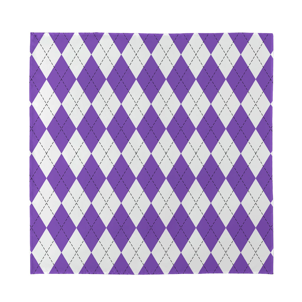 White And Purple Argyle Pattern Print Silk Bandana