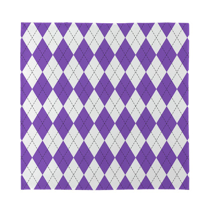 White And Purple Argyle Pattern Print Silk Bandana