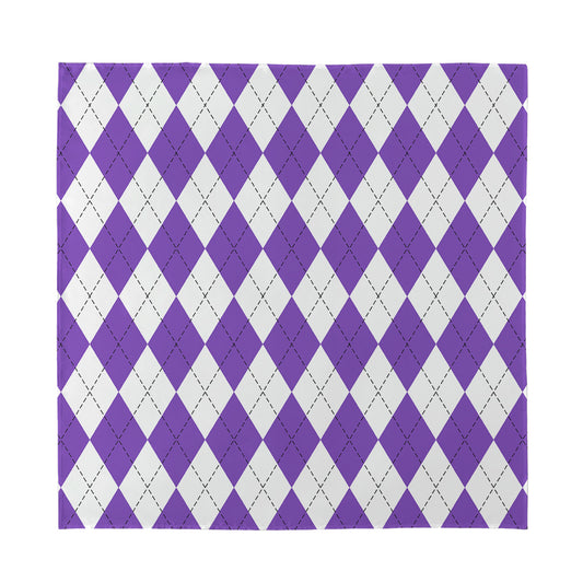 White And Purple Argyle Pattern Print Silk Bandana