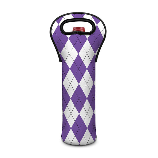 White And Purple Argyle Pattern Print Single Neoprene Wine Tote