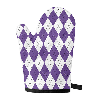 White And Purple Argyle Pattern Print Single Oven Mitt