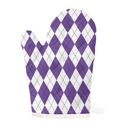 White And Purple Argyle Pattern Print Single Oven Mitt