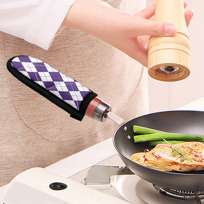 White And Purple Argyle Pattern Print Skillet Handle Cover