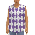 White And Purple Argyle Pattern Print Sleeveless Baseball Jersey
