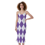 White And Purple Argyle Pattern Print Slim Fit Midi Cami Dress
