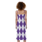 White And Purple Argyle Pattern Print Slim Fit Midi Cami Dress