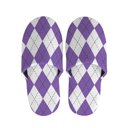 White And Purple Argyle Pattern Print Slippers