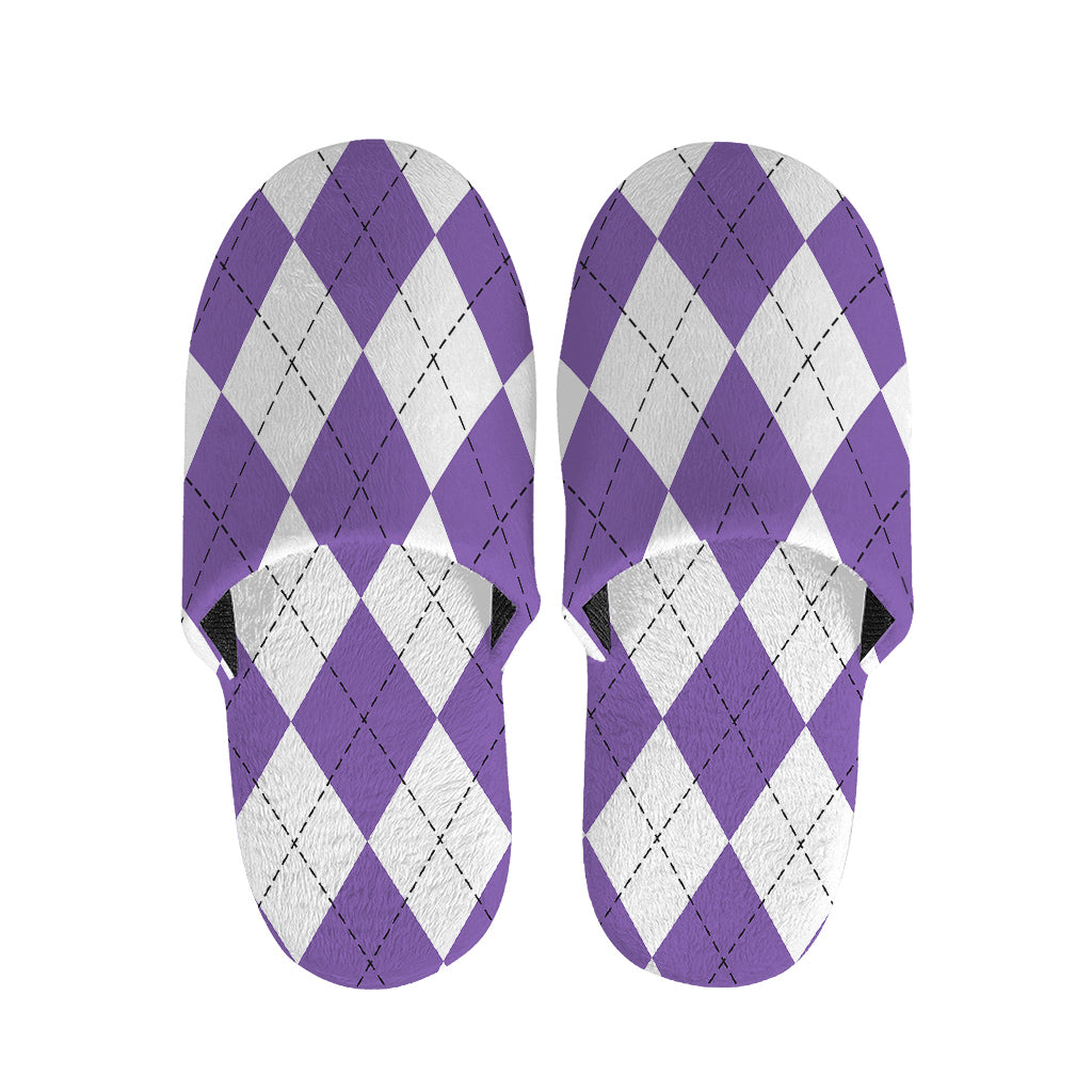 White And Purple Argyle Pattern Print Slippers