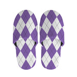 White And Purple Argyle Pattern Print Slippers