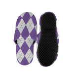 White And Purple Argyle Pattern Print Slippers