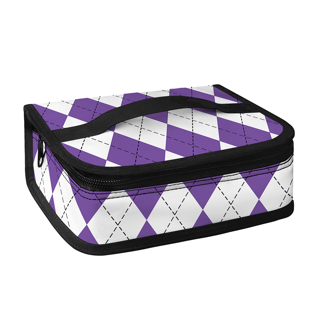 White And Purple Argyle Pattern Print Small Lunch Bag