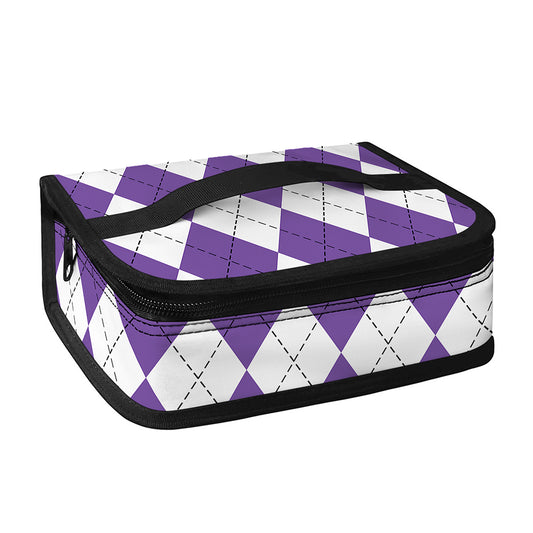 White And Purple Argyle Pattern Print Small Lunch Bag