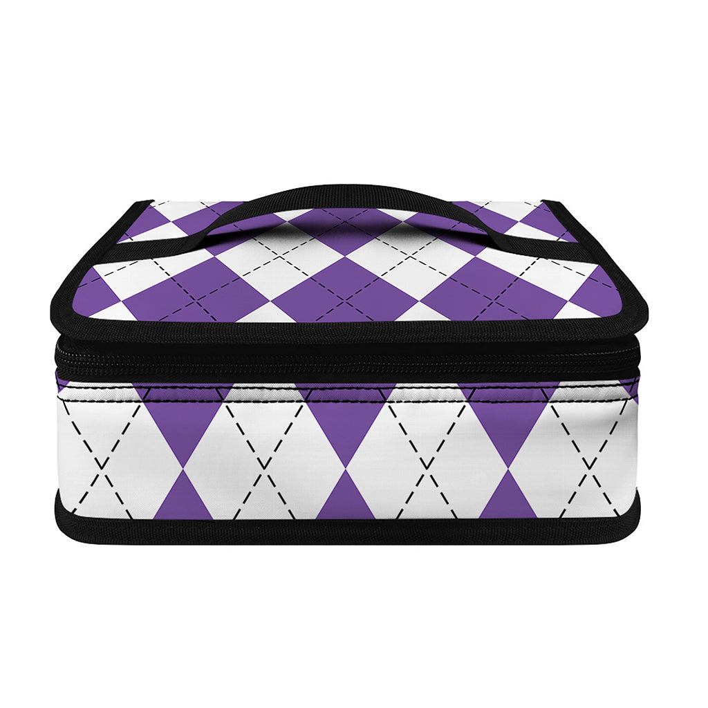 White And Purple Argyle Pattern Print Small Lunch Bag